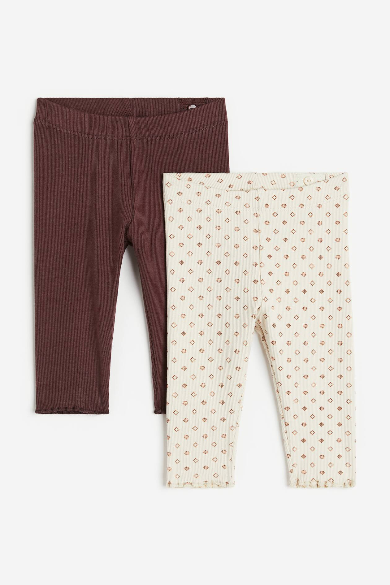 2-pack Ribbed Leggings - Regular waist - Long - Cream/patterned - Kids | H&M US | H&M (US + CA)