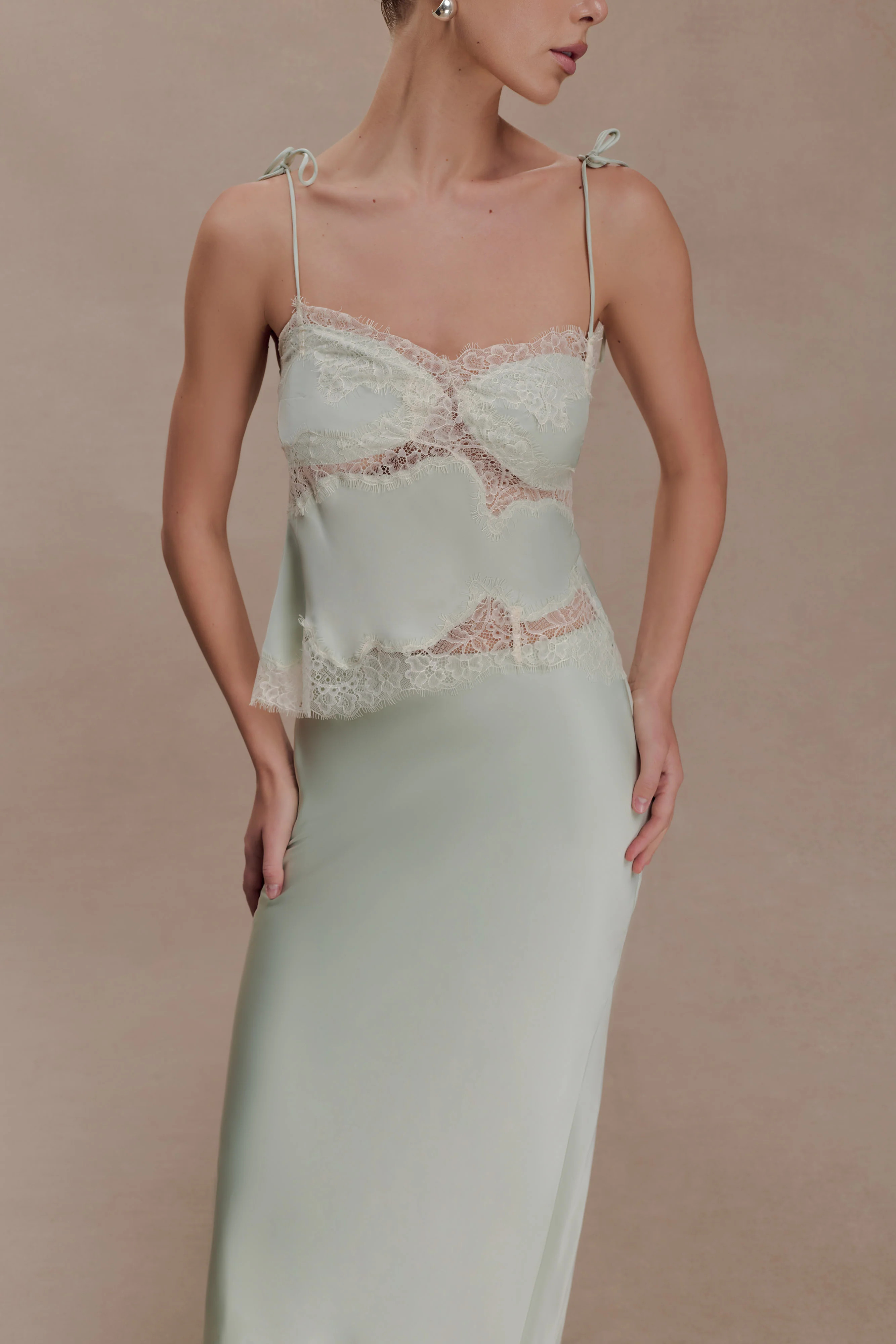 Nina Satin And Lace Camisole - Sage | Meshki (APAC)