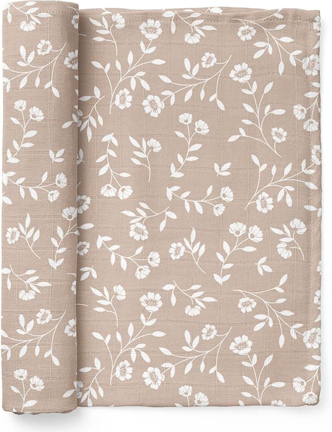Muslin Swaddle Blanket – Wild Flower (Taupe) Floral Baby Blanket Wrap Cute Infant Newborn Essen... | Amazon (US)