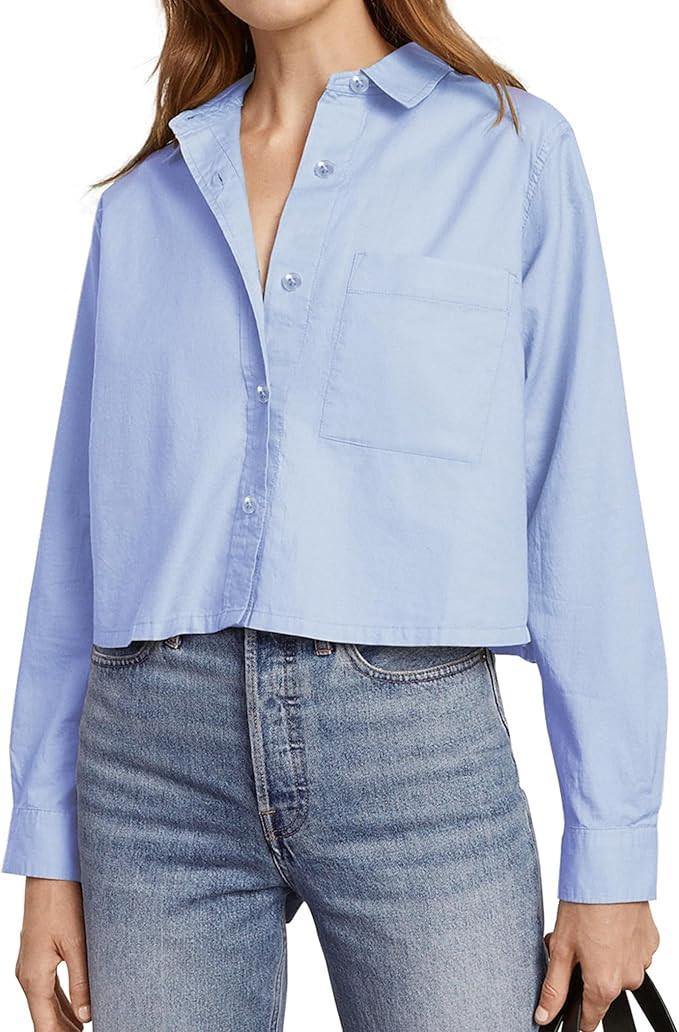 siliteelon Button Down Shirts for Women Cotton Cropped Long Sleeve Button Up Shirts Crop Shirts T... | Amazon (US)