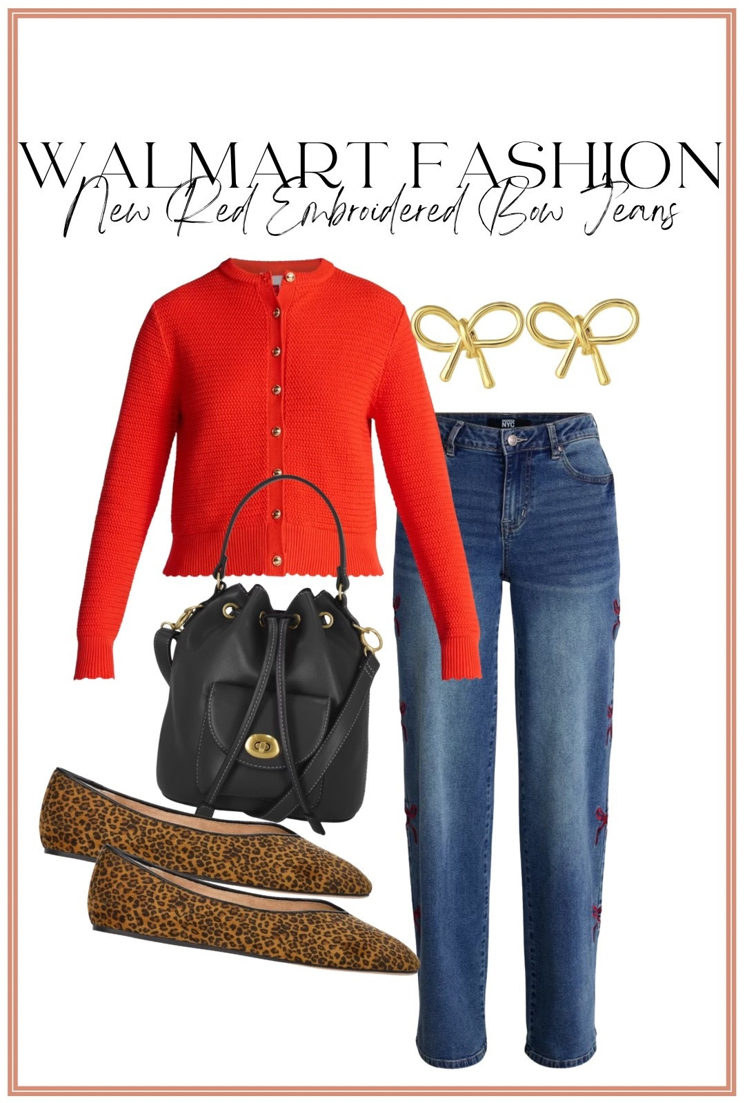 STOPPP at these new red embroidered bow jeans on Walmart! 🎀😍 The little bow details are SO cute, and I love them paired with this red cardigan and leopard print flats. The combination of red, bows and leopard makes such a fun statement while still being totally wearable! ❤️🐆

Another Walmart fashion new arrival that looks so much more expensive than it is! The bow earrings and black bucket bag are the cutest finishing touches. ✨

#walmartfashion #walmartfinds #walmartstyle #walmartfashionfinds #walmartnewarrivals #bowjeans #embroideredjeans #affordablefashion #fallfashion #falloutfitideas #leopardflats #outfitinspiration #womensfashion

#LTKootd #LTKPetite