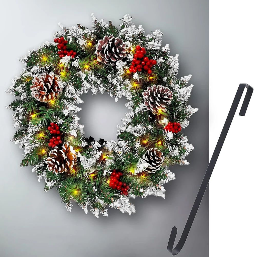 PLACHIDAY Christmas Wreath, 18in Pre-Lit Xmas Wreath for Front Door Artificial Wreath with 50 LED... | Amazon (US)