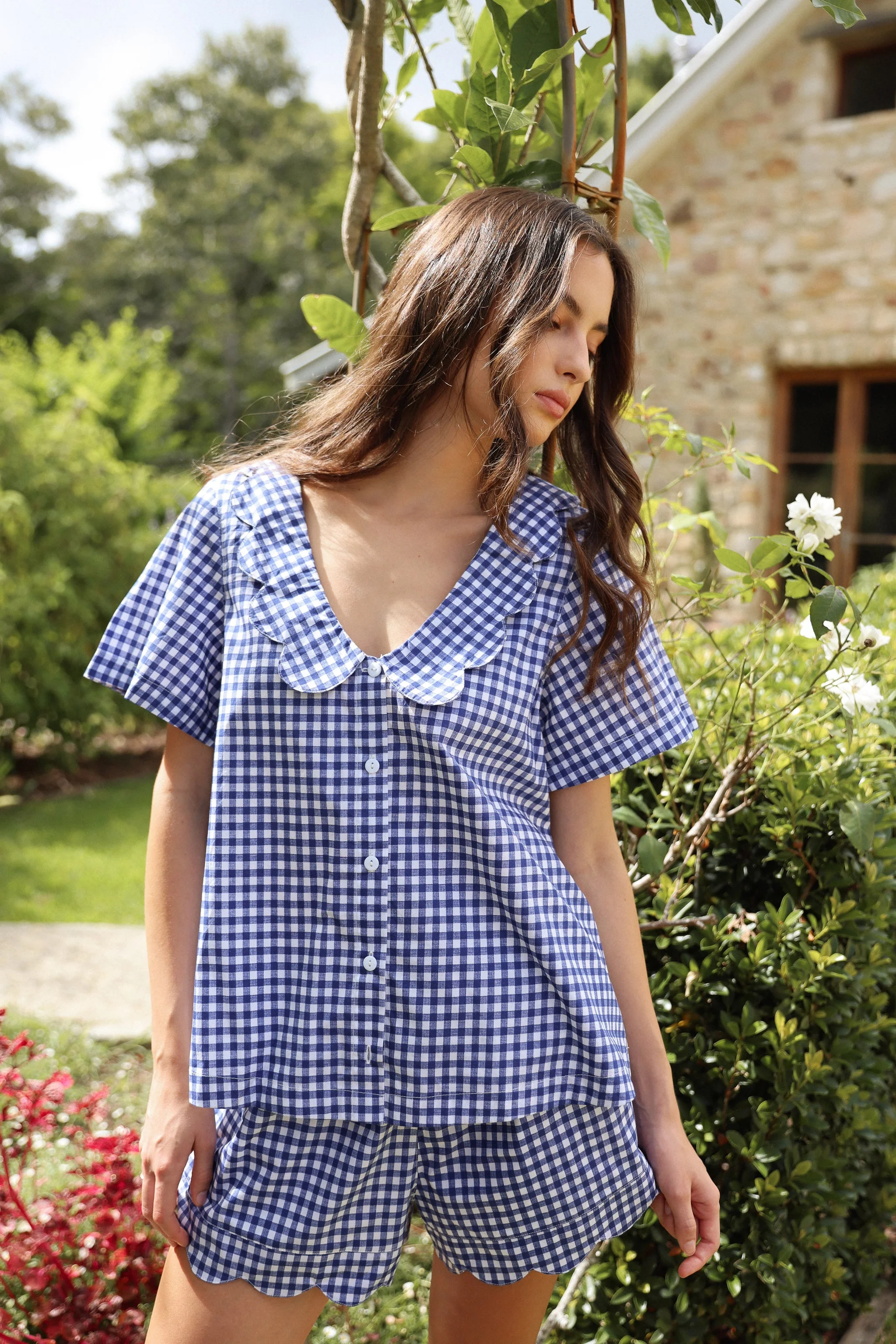 Penelope Sleep Set - Gingham - Navy | Piyama US