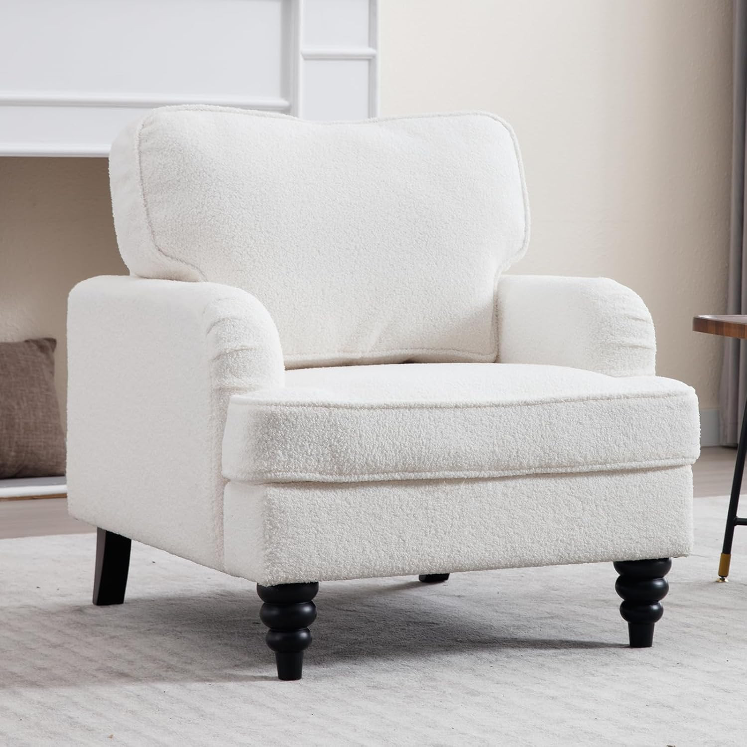 Sherpa Upholstered Accent Chair, Mid Century Modern Living Room Chair with Thick Removable Back C... | Amazon (US)