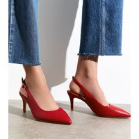 Women's Extra Wide Fit Bright Red Faux Leather Slingback Court Shoes Vegan New Look | New Look (UK)