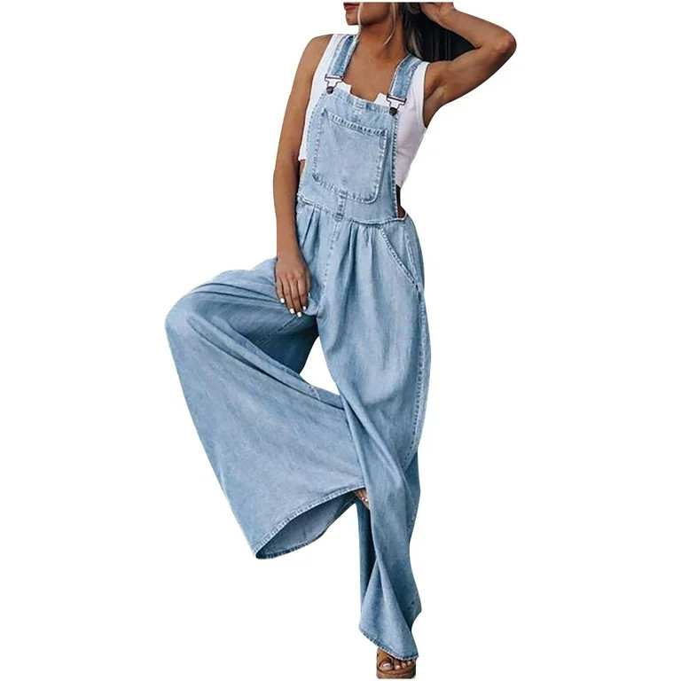 CENGNIAN No Boundaries Women's Wide Leg Overalls Denim,Ladies Adjustable Straps Cargo jumpsuit,Y2... | Walmart (US)
