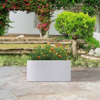 31 in. L Solid White Concrete Planter, Rectangule Outdoor Plant Pot, Modern Flower Pot for GardenHome | The Home Depot