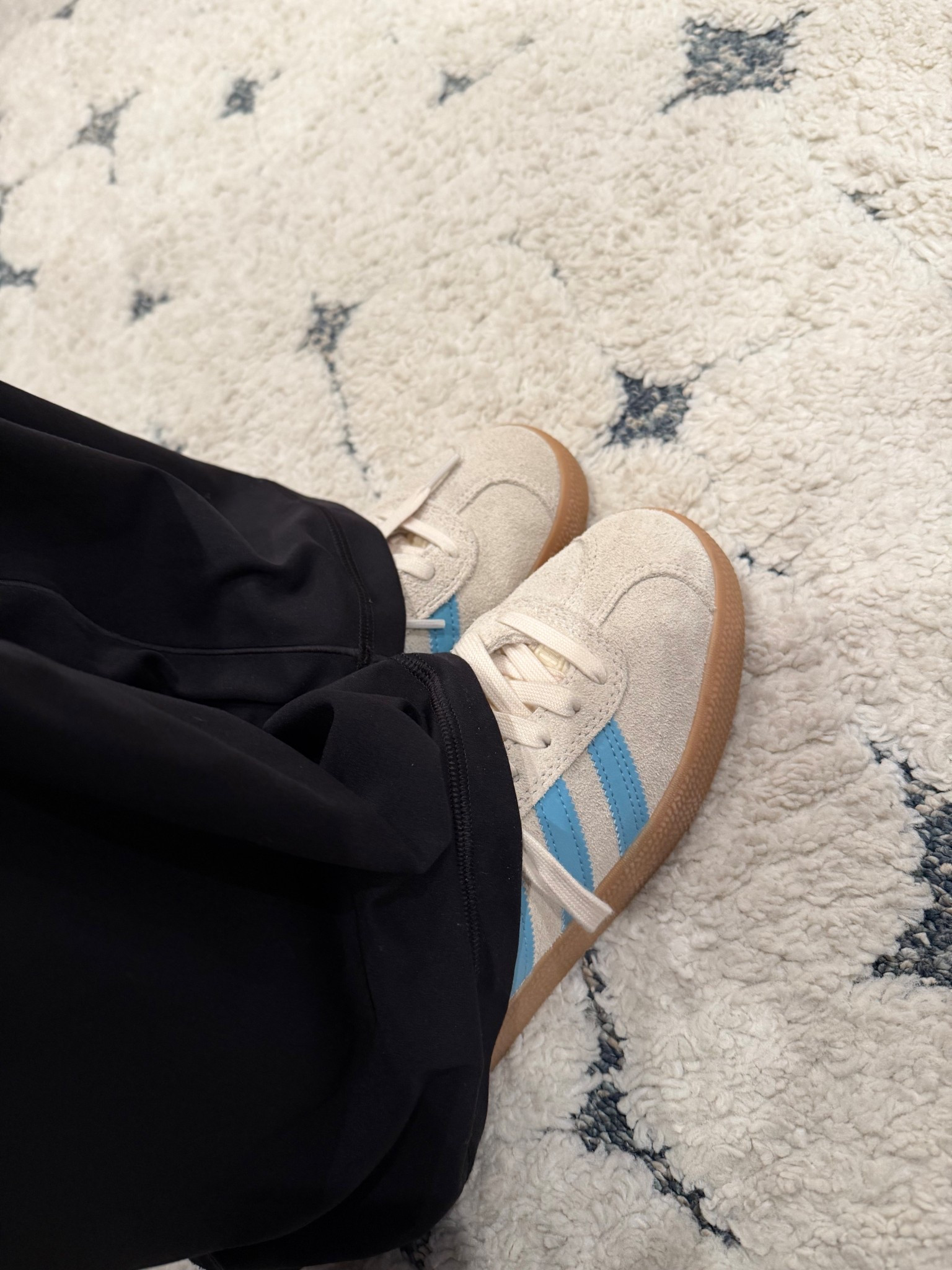 Adidas women’s handball sneakers the perfect neutral grey color with a pop of light blue 
Shoes for soccer moms 