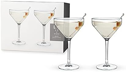 Viski Angled Martini Glasses, Set of 2, Holds 9 oz, Lead-Free Crystal, Stemmed Cocktail Barware | Amazon (US)