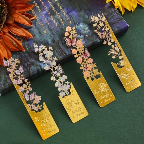 4pcs Metal Bookmarks, Butterfly Flower Theme Pretty Book Marks for Reading Women, Cute Book Marke... | Amazon (US)