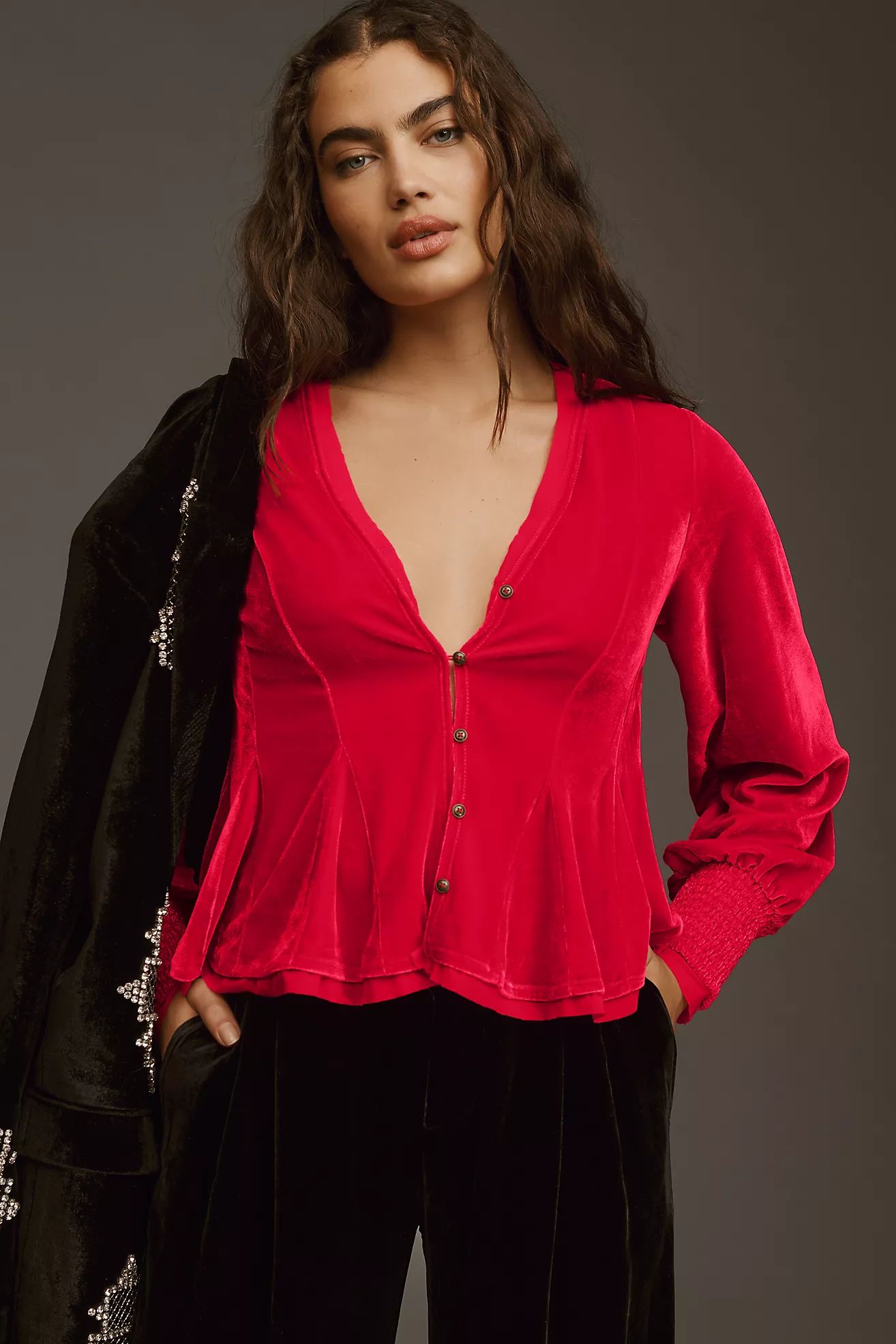 By Anthropologie Swing Velvet Peasant Top | Anthropologie (US)