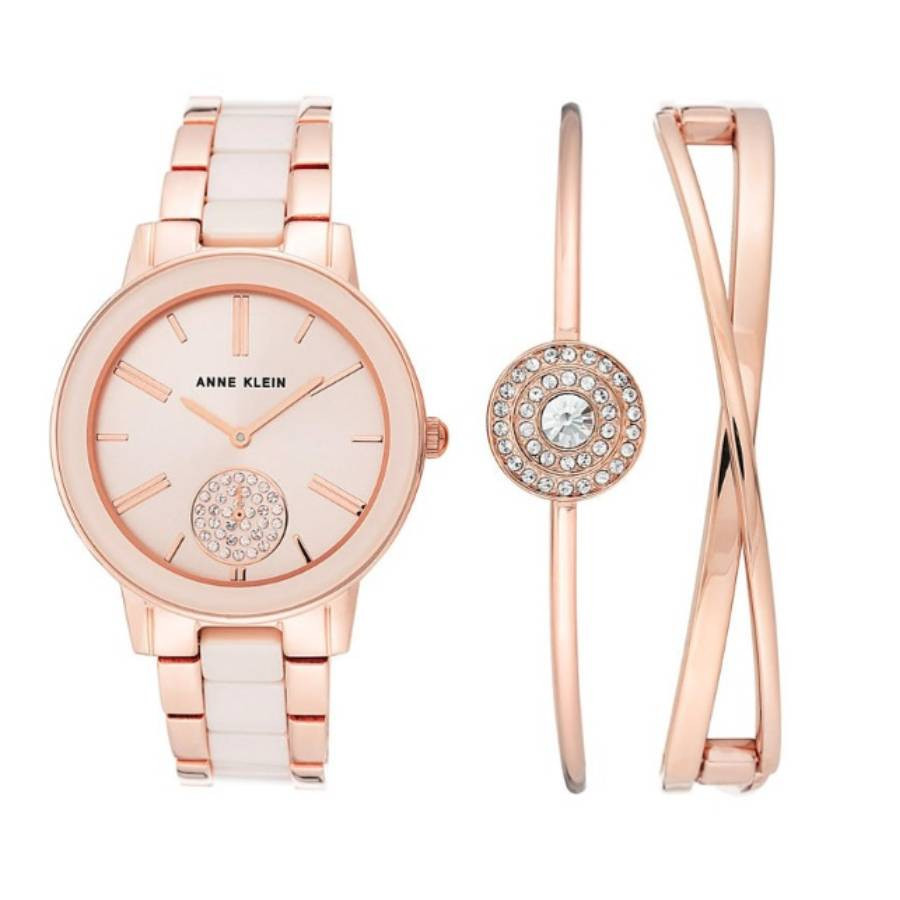 Anne Klein Quartz Rose Gold Dial Ladies Watch and Bracelet Set AK/3538LPST | Jomashop.com & JomaDeals.com
