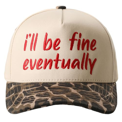 MIRMARU Two-Tone Vintage Canvas Trucker Hats for Men & Women, Adjustable Size Baseball Caps with Trendy Embroidered Design (US, Alpha, One Size, I'll Be Fine Eventually,Leopard) | Amazon (US)