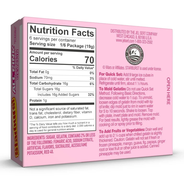Starburst All Pink Strawberry Gelatin Mix, 6 Servings, 3.93 oz Cardboard Box | Walmart (US)
