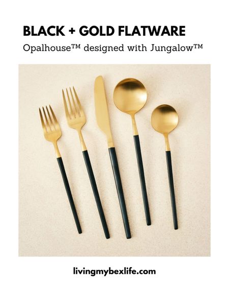Black and gold flatware set from Opalhouse Jungalow at Target | holiday entertaining, tablescape, Christmas table, holiday table, Christmas party, holiday party, hostess, party host

#LTKparties #LTKHoliday #LTKhome