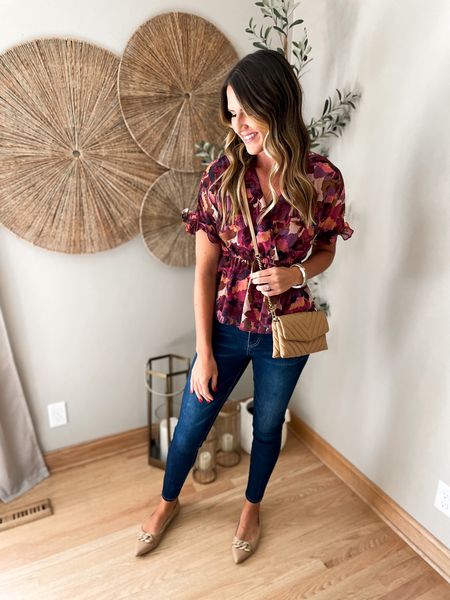Completely smitten with this Walmart blouse! 

Top - size down, I’m in a xs 
Jeans - 2 regular 
Flats - tts in the khaki color 

#LTKunder50 #LTKFind #LTKstyletip