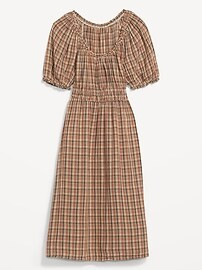 Waist-Defined Puff-Sleeve Plaid Midi Dress for Women | Old Navy (US)