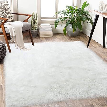 Luxury Soft White Fluffy Rug Faux Fur Furry Area Rugs for Living Room Bedroom Bedside Shaggy Carp... | Amazon (US)