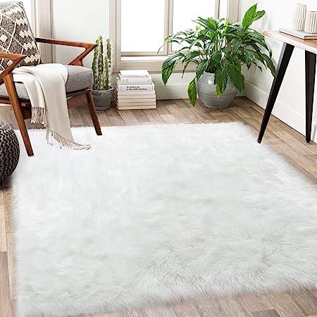 Luxury Soft White Fluffy Rug Faux Fur Furry Area Rugs for Living Room Bedroom Bedside Shaggy Carp... | Amazon (US)