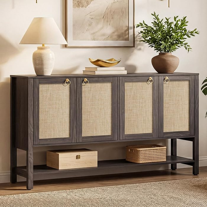 SICOTAS Boho Sideboard Buffet Cabinet with Rattan Doors, Storage Credenza | Amazon (US)