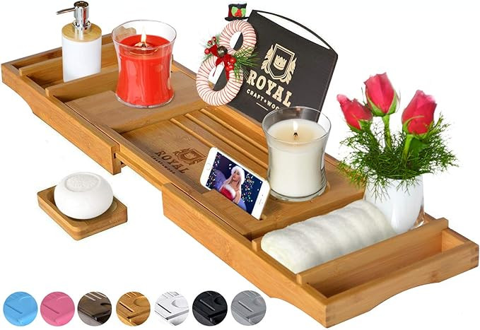 ROYAL CRAFT WOOD Luxury Bathtub Caddy Tray, One or Two Person Bath and Bed Tray, Bonus Free Soap ... | Amazon (US)