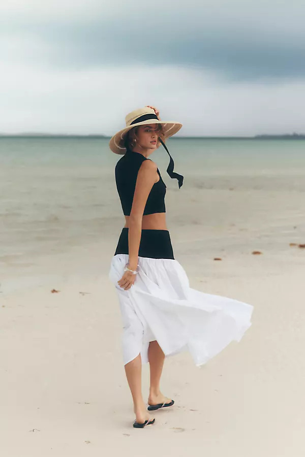 By Anthropologie Cotton Twofer Drop-Waist Midi Skirt | Anthropologie (US)
