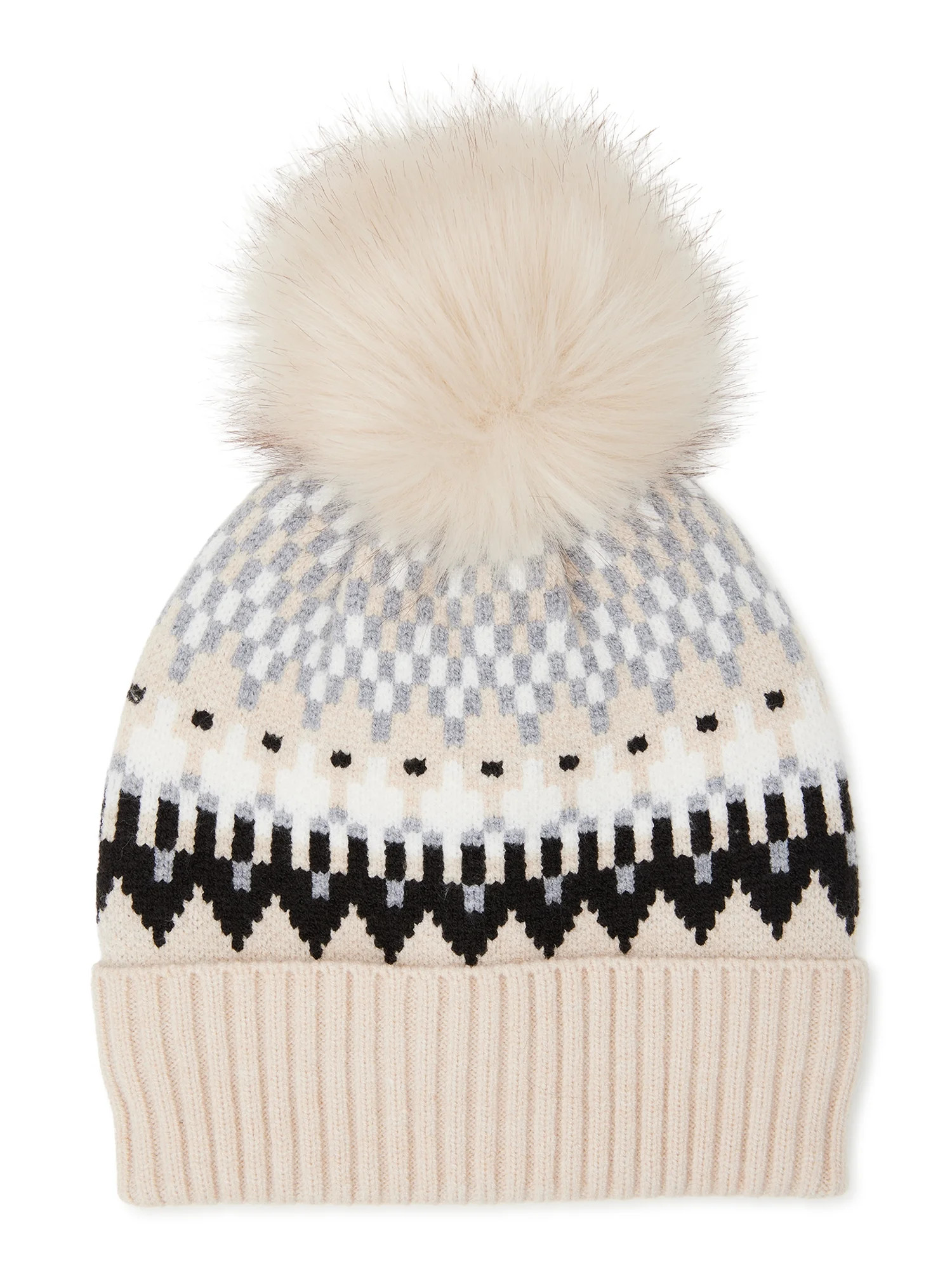 Time and Tru Women’s Fair Isle Knit Beanie Hat with Pom Pom | Walmart (US)