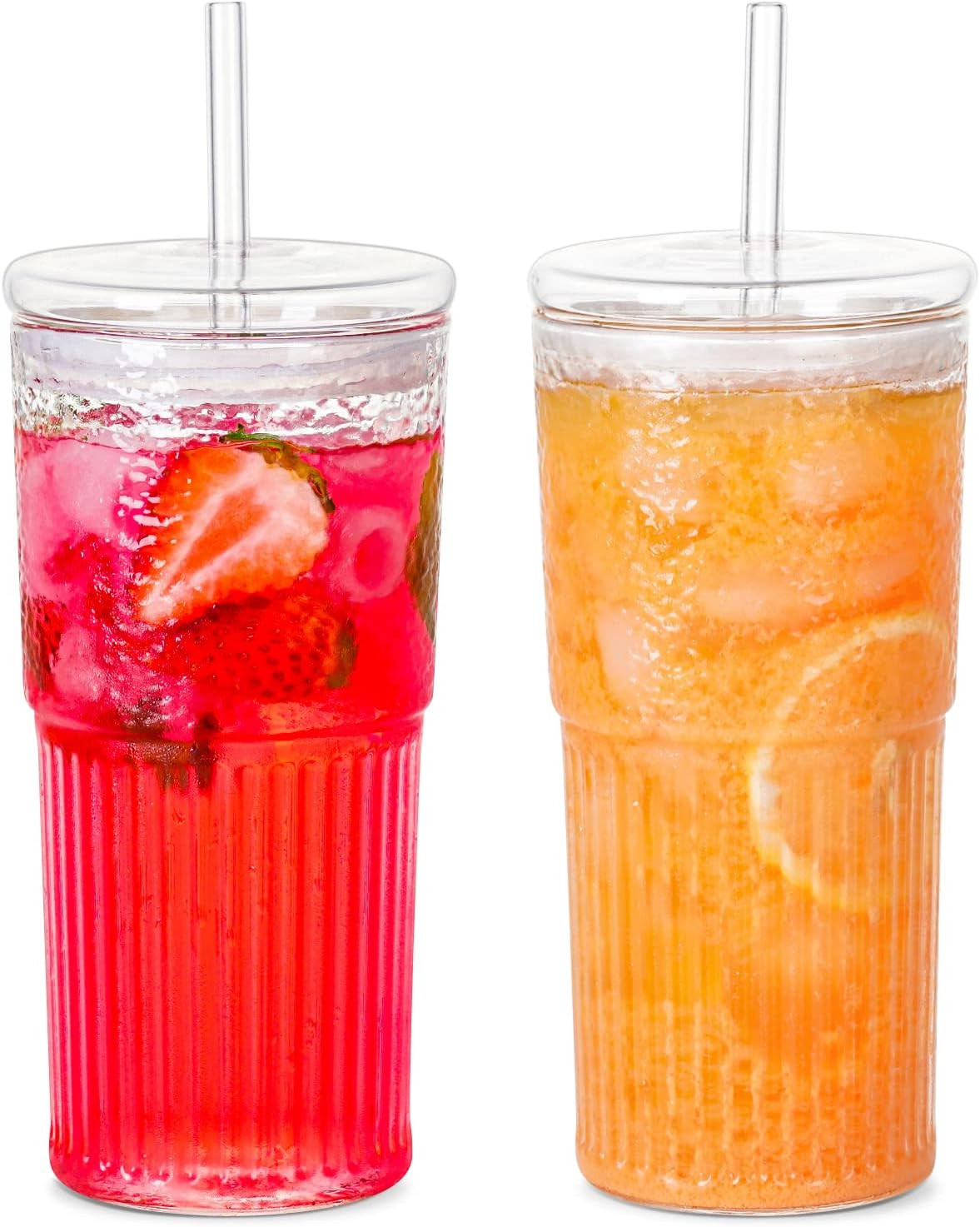Glass Cups With Lids and Glass Straws，20 OZ High Borosilicate Glass Tumbler Iced Coffee Water S... | Amazon (US)