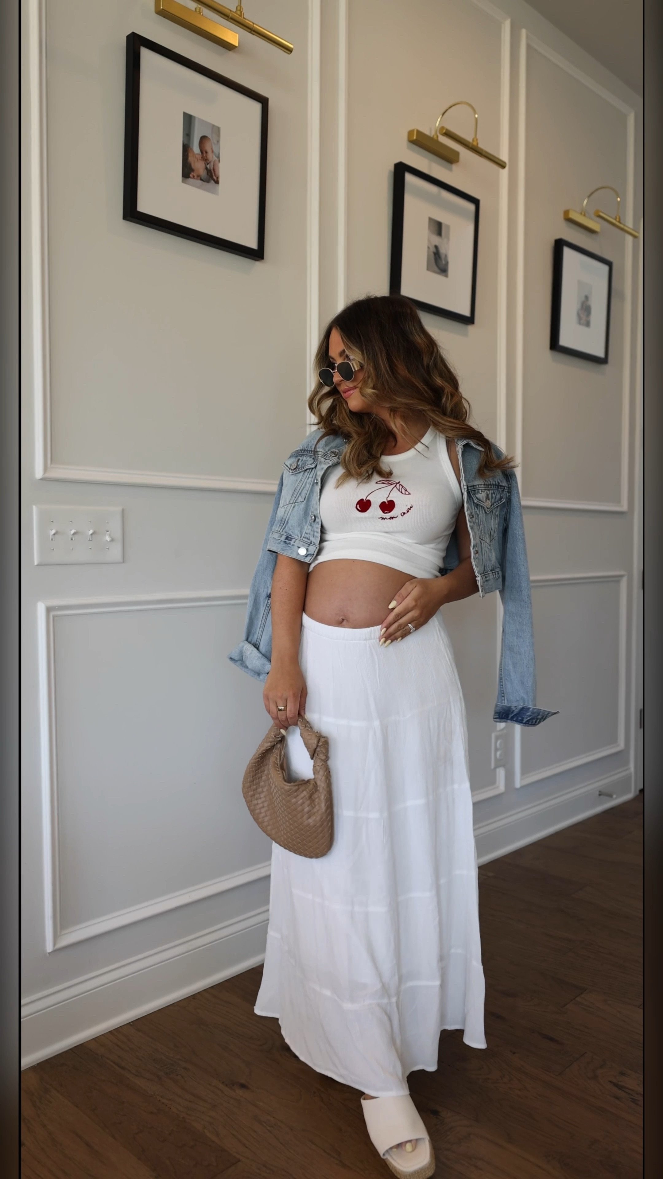 Bump-friendly summer outfit! Wearing mediums in the flowy skirt and tank!