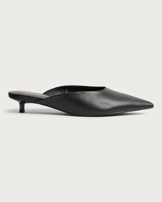 SACHA Pointed Toe Kitten Heel Mules in Black | Tesco F&F
