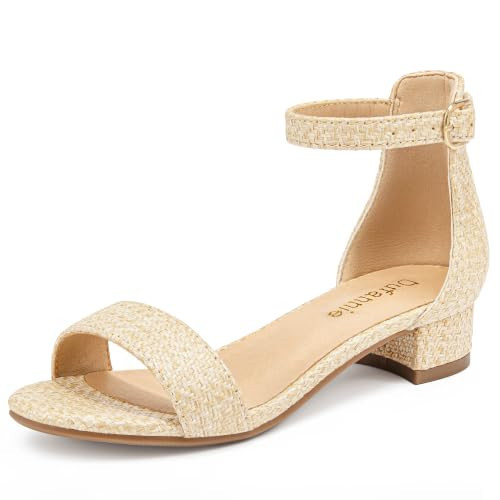 Dufannie Girls Tan Heels Dress Shoes for Girls Summer Sandals Kids Size 2 | Amazon (US)
