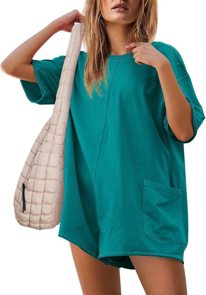 Yanekop Womens T Shirt Romper Casual Short Sleeve Oversized Romper Athletic Jumpsuit Hot Shot One... | Amazon (US)