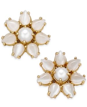 kate spade new york 14k Gold-Plated Imitation Pearl Flower Stud Earrings | Macys (US)