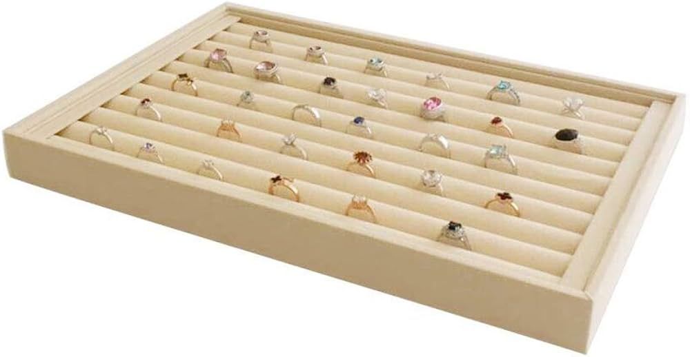Large Beige Velvet Stackable Jewelry Display Tray Premium Grade Organizer Multi Layer Ring Earrin... | Amazon (US)