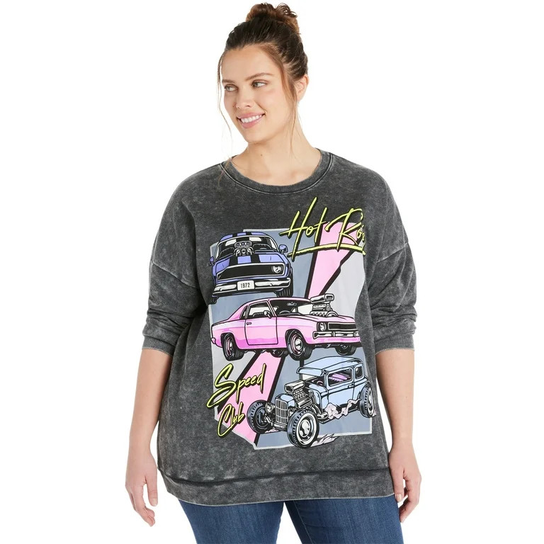 No Boundaries Washed Graphic Crewneck Sweatshirt, Women's and Women's Plus | Walmart (US)