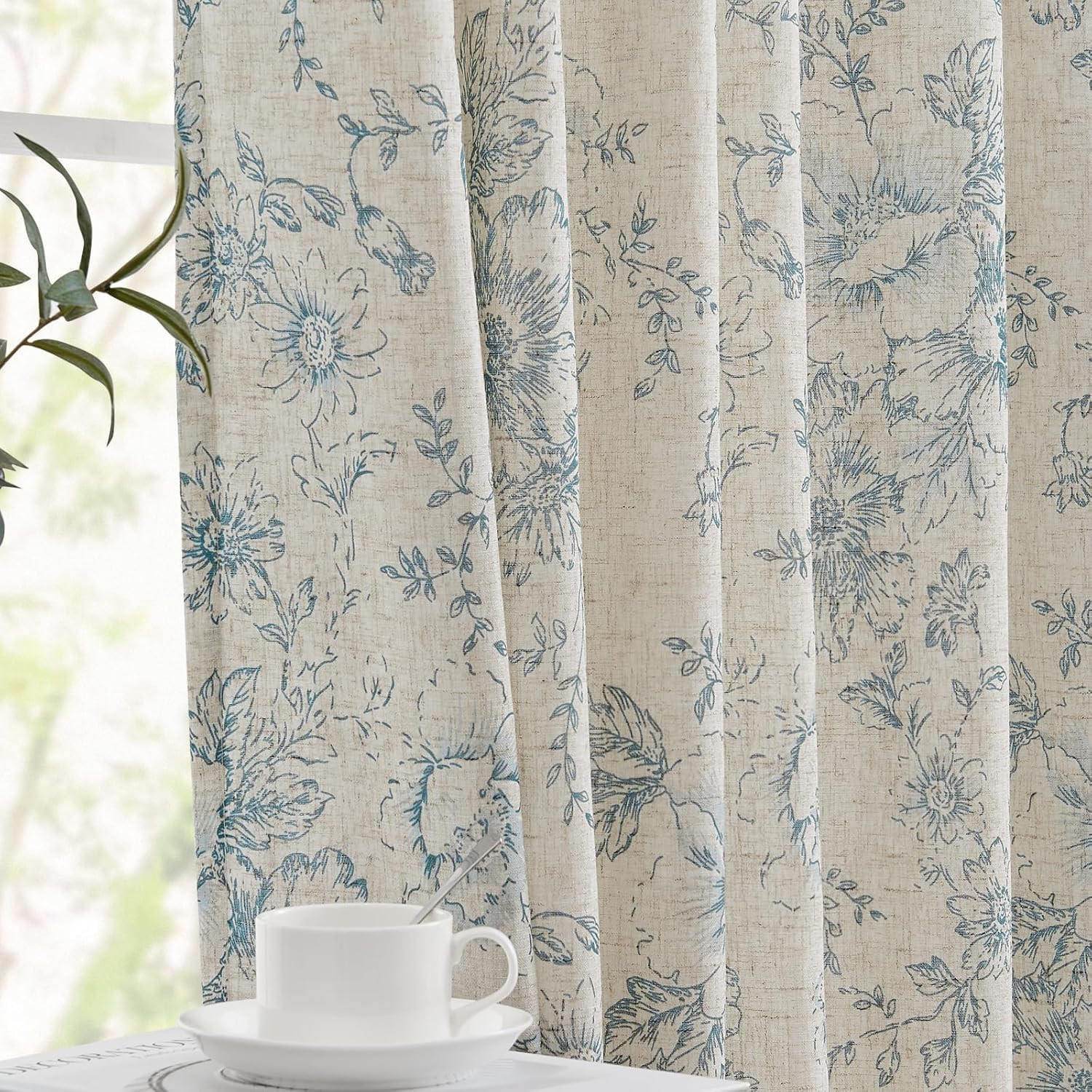 jinchan Linen Blend Curtain Floral Curtains for Living Room 84 Inch Length Blue Printed Curtain R... | Amazon (US)