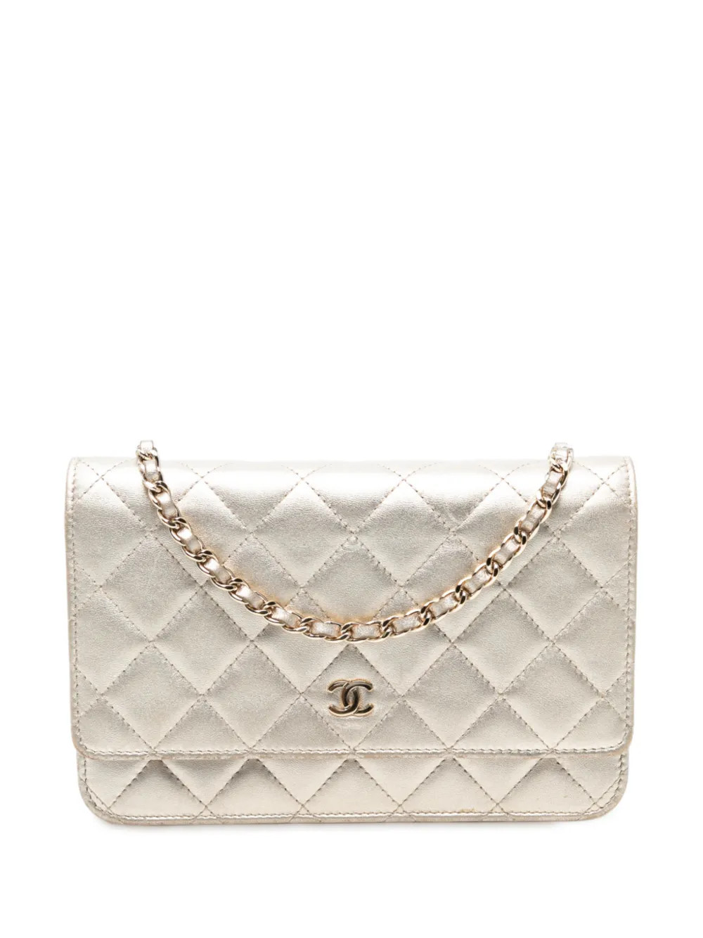 CHANEL Pre-Owned 2013-2014 CC Quilted Metallic Lambskin Wallet on Chain crossbody bag - Gold | Farfetch Global