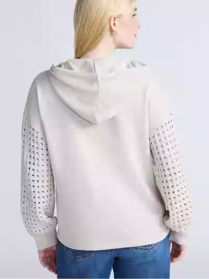 Time and Tru Women's Fleece Hoodie with Crochet Long Sleeves, Sizes XS-XXXL | Walmart (US)