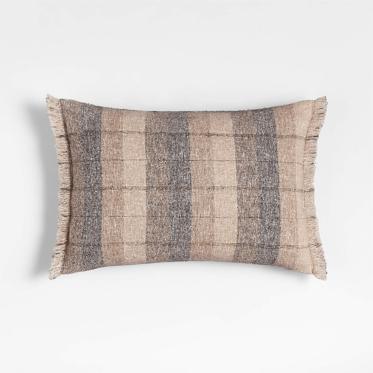 Agnes Woven Wool Blend Fringe Stripe 24"x16" Deep Indigo Throw Pillow with Down-Alternative Inser... | Crate & Barrel