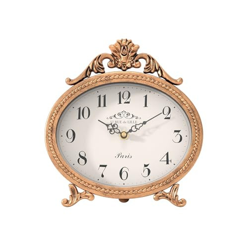 Abdurey Vintage Table Clock on Stand,Desk and Shelf Decorative Clock,French Rustic Style Mantel Clocks,Metal Frame Antique Gold Finish,Farmhouse,Bedroom, Bedside,Living Room,Gift Clocks | Amazon (US)