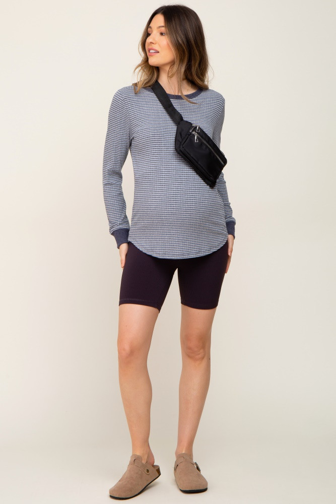 Brown Rib Knit Maternity Biker Shorts | PinkBlush Maternity