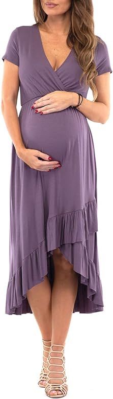 Women's Faux Wrap Hi-Lo Maternity Dress for Baby Shower or Casual Wear | Amazon (US)