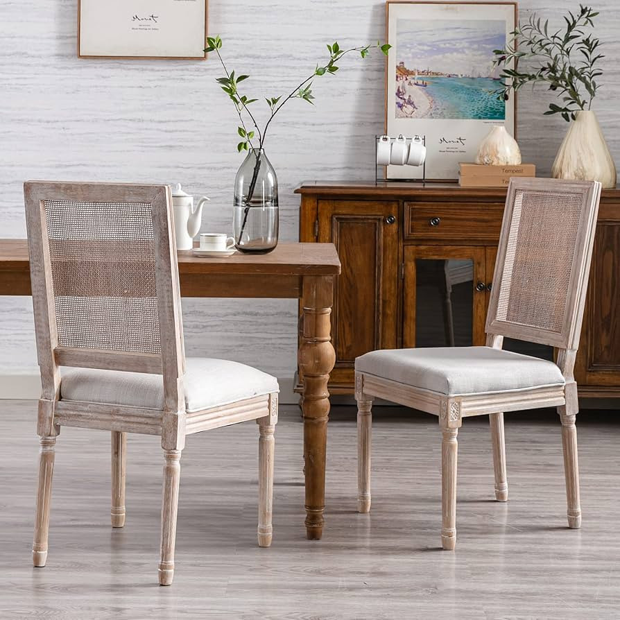 ZHENGHAO Vintage Farmhouse Dining Chairs Set of 2, French Country Dining Room Chairs with Rattan ... | Amazon (US)