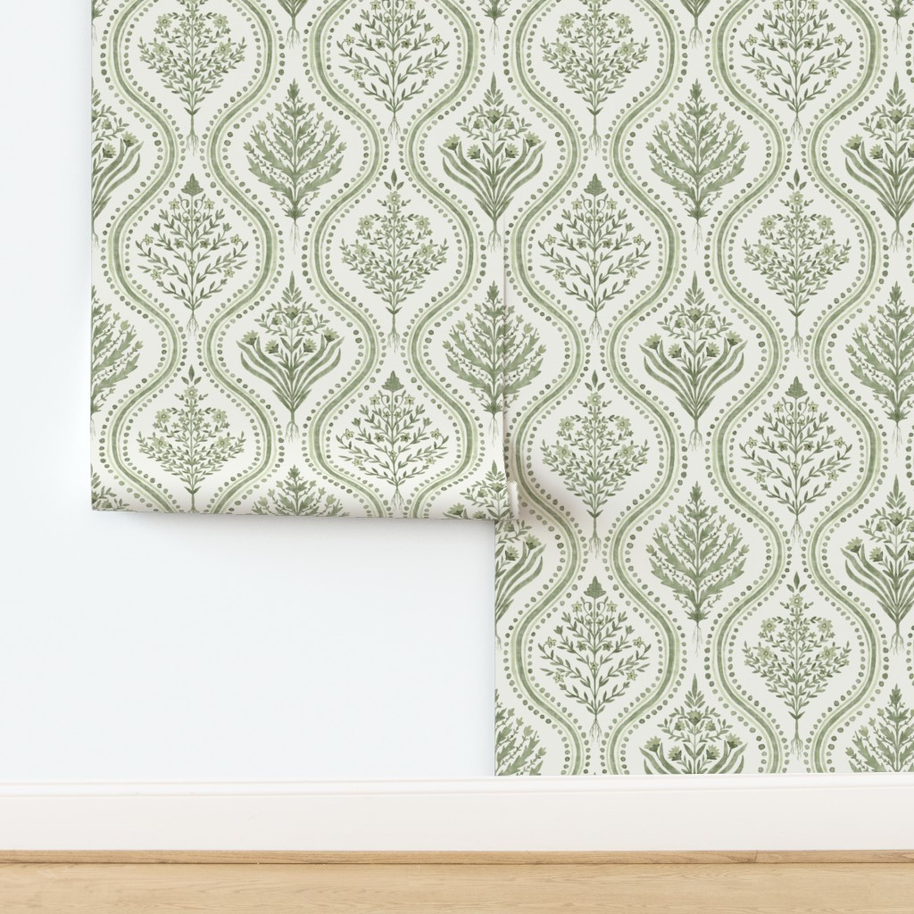 Wallpaper in Large Monticello Moss Cream copy | Spoonflower