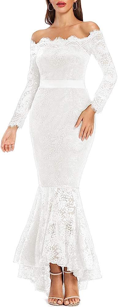 LALAGEN Women's Floral Lace Long Sleeve Off Shoulder Wedding Mermaid Dress | Amazon (US)
