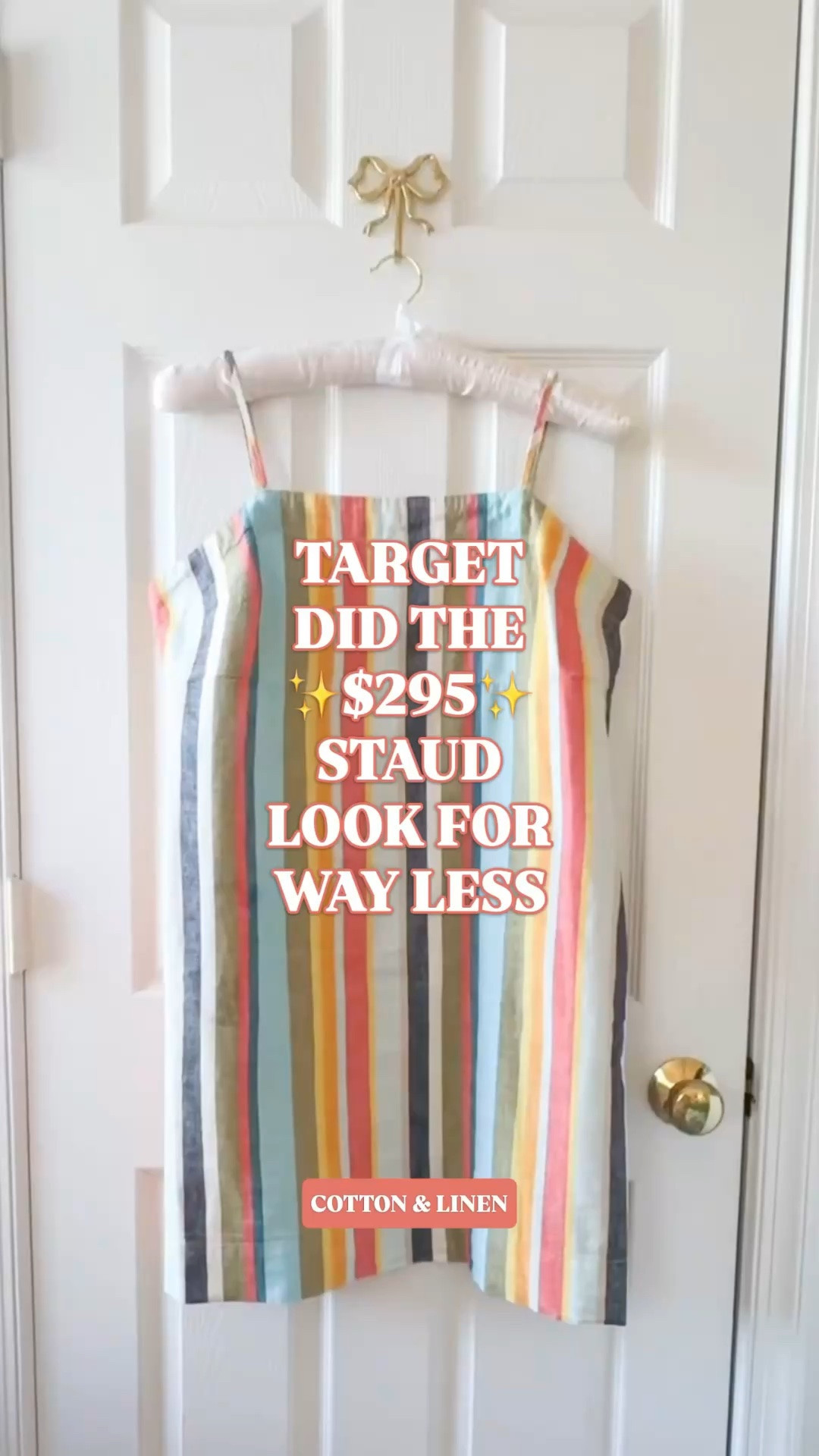 Staud Laura dress look for less | Target linen dress | Market Stripe dress | summer dress | designer look for less

The $295 Staud Laura Dress in Market Stripe has a Target twin.

Target’s A New Day version is $25, and the comparison is not a reach: colorful vertical market stripes, square neckline, slim adjustable straps, straight mini shift silhouette, and that clean summer resort look Staud does so well.

It is an 80% cotton, 20% linen woven blend with a 100% cotton lining, so it has that breezy summer structure. It also has an elasticized back with keyhole detail and a side pocket.

This is the $25 Target dress you buy for the stripe alone. It gives vacation dinner, beach town shopping, resort lunch, patio brunch, lake weekend, date night, casual wedding guest, and summer travel. 

Gold sandals, raffia slides, pearl earrings, a woven bag, flat sandals, or a white button down over your shoulders — done. The Market Stripe print is the outfit.

Staud Laura dress look for less, Staud Laura Dress dupe, Staud Market Stripe look for less, Staud inspired dress, Target linen dress, Target dress, Target mini dress, Target shift dress, Target fashion finds, Target style, Target new arrivals, A New Day dress, striped mini dress, colorful striped dress, market stripe dress, cotton linen dress, linen mini dress, square neck dress, adjustable strap dress, summer dress, vacation dress, resort outfit, beach vacation outfit, date night dress, casual wedding guest dress, designer look for less

#LTKFindsUnder50 #PreppyStyle #LookForLess #TargetStyle #TargetFinds #Staud #SummerOutfits #SummerDress

#LTKSeasonal #LTKootd #LTKTravel