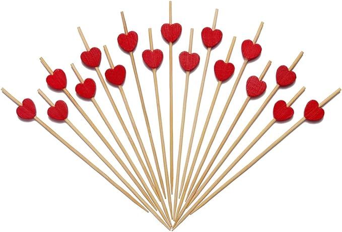 Minisland Red Heart Fancy Toothpicks for Appetizers 4.7 Inch Long Cute Bamboo Cocktail Picks Wedd... | Amazon (US)