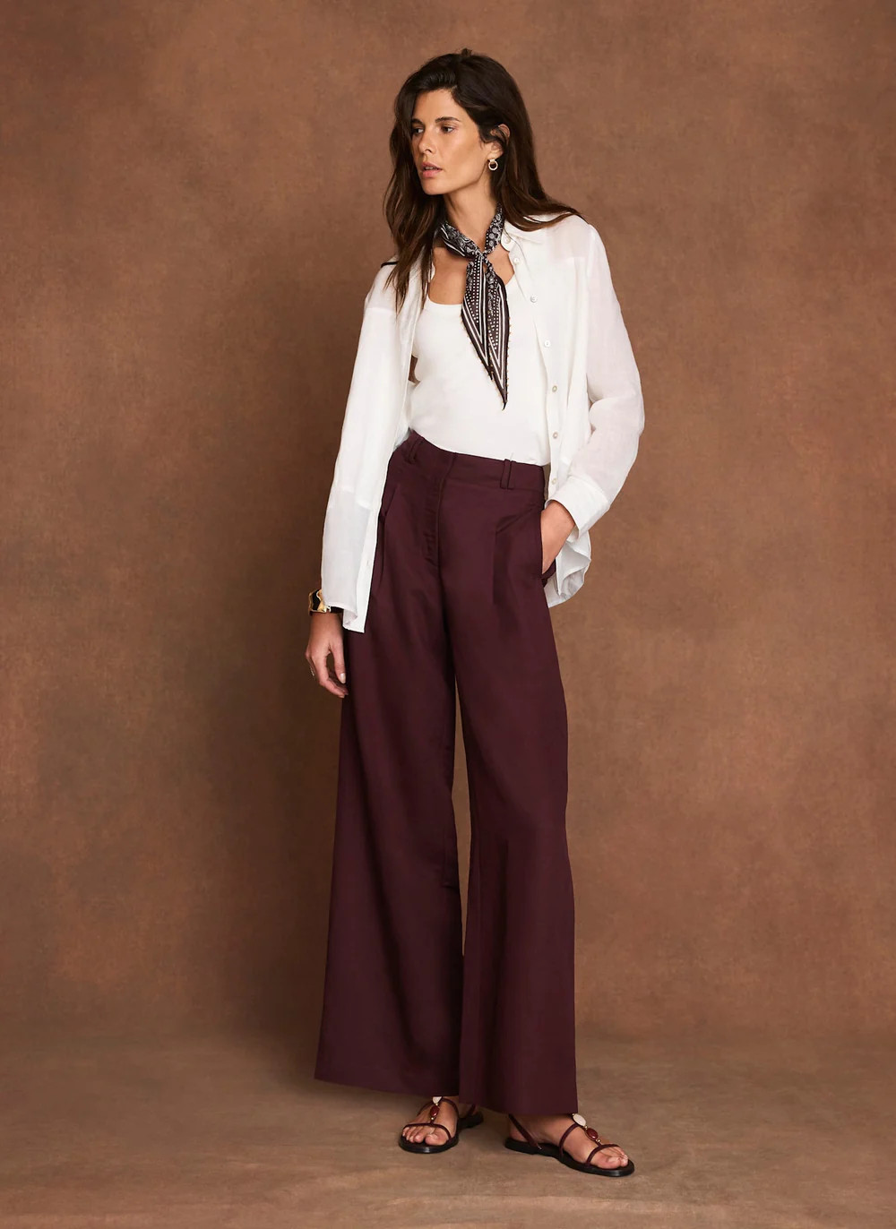 Burgundy Linen Blend Wide Leg Trousers | Mint Velvet