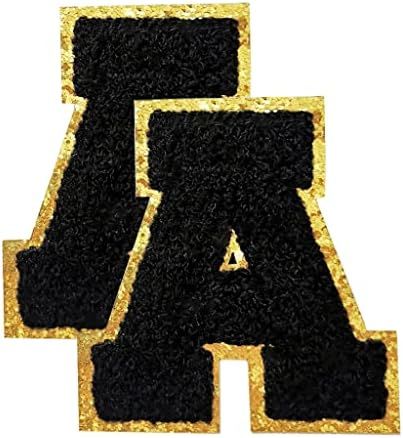 2 Pcs Iron on Letter Patches Varsity Glitters Chenille Patches Iron Adhesive or Sew On Appliques 3.1 | Amazon (US)