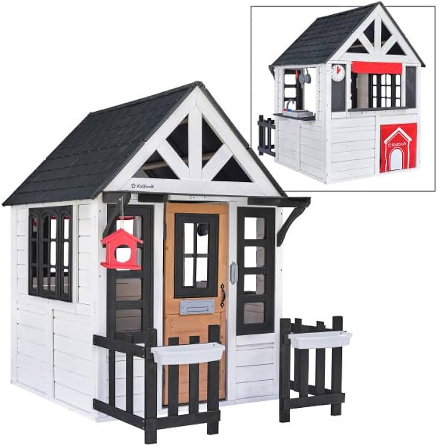 KidKraft Riverscape Wooden Playhouse with Working Doorbell, Fence, Kitchen and Pet Door | Amazon (US)